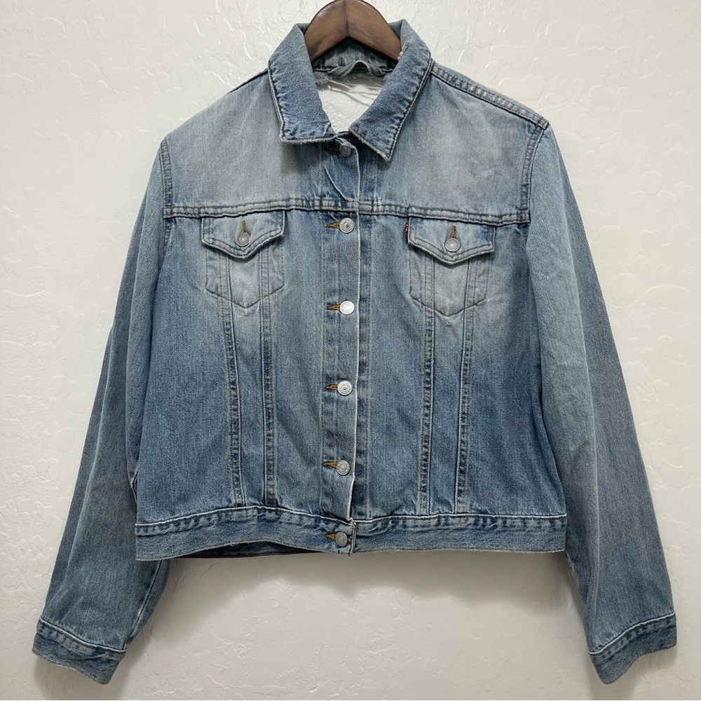 Flawed Levi’s Denim Trucker Jacket Sz L 77735-6317 Chore 90s Denim
